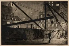 Martin Lewis, DERRICKS AT NIGHT (MCCARRON 62), 1927, drypoint, from the edition of approx. 104