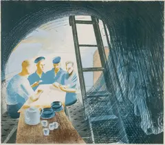 Eric Ravilious, THE MESS DECK, FROM 'SUBMARINES' PORTFOLIO, 1940-41, lithograph, from the edition of approx. 50, printed by W.S. Cowell, Ipswich, published by the artist
