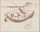 Alberto Morrocco, BOAT BY HAROUR WALL, felt-tip pen on paper