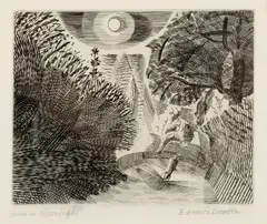 Edward Bawden, LANE IN MOONLIGHT, 1927-29/1988, engraving