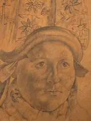 Stanley Spencer, PORTRAIT OF A WOMAN IN TRADITIONAL SWISS DRESS, 1933, pencil on buff paper