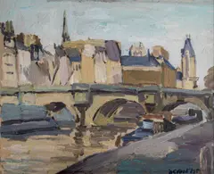 Duncan Grant, PARIS BRIDGE, 1935, oil on board