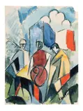 Roger de La Fresnaye, COMPOSITION WITH THREE MEN SEATED AT A TABLE, c.1913, watercolour and crayon on paper