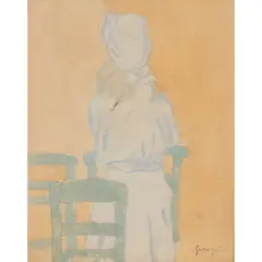 Gwen John, GIRL KNEELING IN CHURCH, 1927, watercolour and body colour with a charcoal under drawing on paper