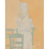 Gwen John, GIRL KNEELING IN CHURCH, 1927, watercolour and body colour with a charcoal under drawing on paper