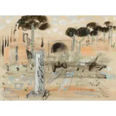 John Piper, HADRIAN'S VILLA I, 1961, pencil (to reverse), pencil, crayon, ink, watercolour and gouache on graph paper
