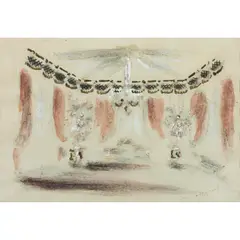 Oliver Messel, THREE SKETCHES FOR WEDDING DECORATIONS - A CIRCULAR TEMPLE OF TRESTLED COLUMNS; A SIMPLE LITTLE TENT; SKETCH FOR THE ANTE ROOM, 1952, ink, charcoal, watercolour and gouache on paper
