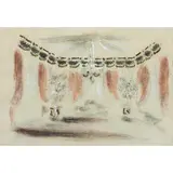 Oliver Messel, THREE SKETCHES FOR WEDDING DECORATIONS - A CIRCULAR TEMPLE OF TRESTLED COLUMNS; A SIMPLE LITTLE TENT; SKETCH FOR THE ANTE ROOM, 1952, ink, charcoal, watercolour and gouache on paper