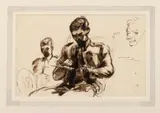 Keith Vaughan, SITTING AND READING, c.1940s, ink and wash on paper