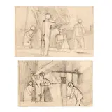 Keith Vaughan, SKETCHES OF MEN BATHING, pencil and paper