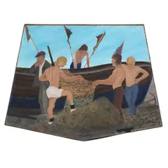 Laetitia Yhap, OXO, PODGE, BASIN NEIL AND MICHAEL IN SUMMER, 1977-78, carnoba wax and liquitex on paper mounted onto an irregular shaped metal support