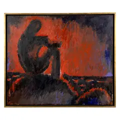 Josef Herman, WELSH MINER - SUNSET, oil on hardboard