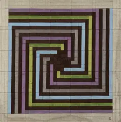 Lucienne Day, WHIRLIGIG, c.1980, silk mosaic tapestry mounted on board