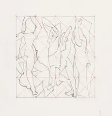 Patrick Caulfield, STUDY FOR LES DEMOISELLES D'AVIGNON VUES DE DERRIÈRE, 1999, pencil and red pen on paper