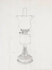 Patrick Caulfield, STUDY FOR TROU NORMAND [OIL LAMP], 1997, and dated 13 2 97 in pencil (lower right), pencil on two conjoined pieces of paper