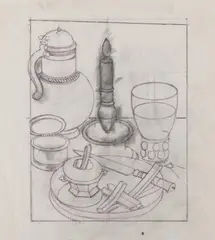 Patrick Caulfield, STUDY FOR INTERIOR WITH A PICTURE, 1986, pencil and crayon on tracing paper