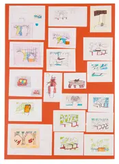 Patrick Caulfield, COLLECTION OF 19 STUDIES, one inscribed signature pots in pencil, pencil, felt tip, pen, ink and crayon, all mounted together on red card
