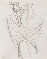 Bernard Meadows, DOUBLE-SIDED DRAWING FOR SCULPTURE (COCKS), 1955, pencil on paper