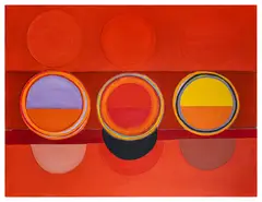 3 SUNS, 1985 by Terry Frost, acrylic and collage on canvas, offered Oct 2025