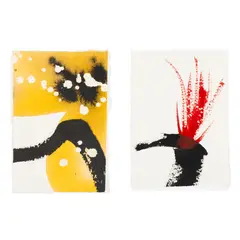 Maggi Hambling, UNTITLED (TWO WORKS FOR RCA SECRET EXHIBITION), both acrylic on hand-torn wove paper, mounted on RCA supplied postcard. unframed