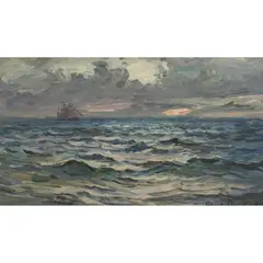Colin Hunter, SUNSET AT SEA - '87, oil on canvas