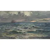 Colin Hunter, SUNSET AT SEA - '87, oil on canvas