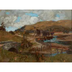 William MacBride, BOATS IN THE ESTUARY, oil on canvas