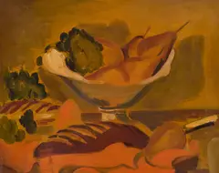 Bernard Meninsky Painter, STILL LIFE WITH LEAF, Oil on canvas