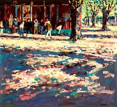 Tom Watt, BOULES PLAYERS, oil on board