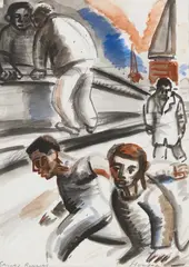 SAILORS RUNNING by Peter Howson, watercolour, ink and wash, sold Oct 2025