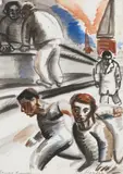 Peter Howson, SAILORS RUNNING, watercolour, ink and wash