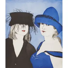 David Remfry, 'CLANCY AND CAROLINE', 1993 AND 'SISTERS', 1993, etching and aquatint on paper, from the Hat Box Suite, published by Hugh Stoneman and Michael Ward at The Print Centre , London in 1993, plate 45cm x 37.5cm (17.75in x 14.75in)
