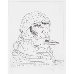 CONGER EEL WOMAN EATS by John Bellany, 1977, Etching, 1/50, sold Oct 2025