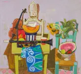 Leon Morrocco, MUSICAL INSTRUMENTS AND GREEN CHAIR