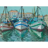 Alberto Morrocco, FISHING BOATS, SÖLLER, 1979, oil on board