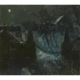 Victoria Crowe, COTTAGES IN MOONLIGHT, oil on board