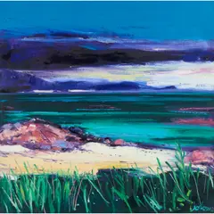 BEACH, ERISKAY, LOOKING TO BARRA by John Lowrie Morrison, 2009, oil on canvas, sold Apr 2025