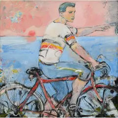 Peter McLaren, SUNSET CYCLIST, oil on board
