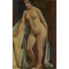 STANDING NUDE by William Crosbie, 1970, oil on board, sold Apr 2025
