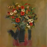 Nael Hanna, SCOTTISH WILD FLOWERS AND BLACK COCKEREL, oil on canvas