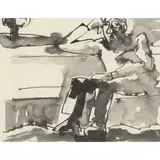 Josef Herman, A SEATED MINER, ink and wash