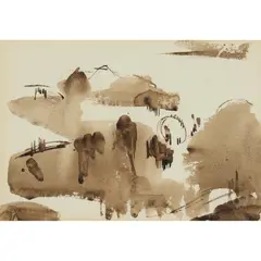 William Johnstone, THE EILDON HILLS, ink and wash