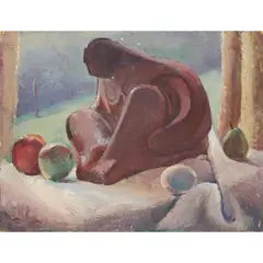 William McCance, SEATED FIGURE WITH FRUIT, oil on board