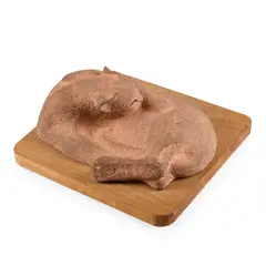 William McCance, RESTING CAT, Fire clay sculpture with wooden base