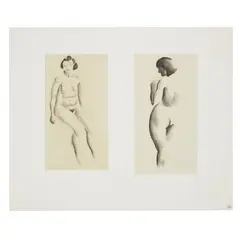 William McCance, TWO NUDE STUDIES, 1930, pencil and charcoal, mounted together