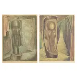 William McCance, TWO PRINTS: THE CENSOR - 1949 & THE CENSOR NO. 2, 1950, The Censor: Linocut in four colours, 1/30