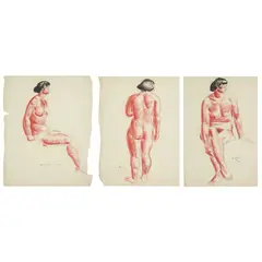 William McCance, THREE RED NUDE STUDIES, 1930, pencil and coloured chalk (3)
