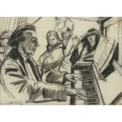 Laura Knight, RUTLAND BOUGHTON AT THE PIANO, 1923, charcoal