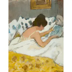 Charles James McCall, WOMAN READING, 1980, mixed media on board
