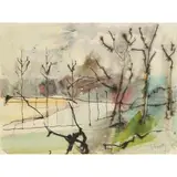 George Haig, 2nd Earl Haig, RIVER LANDSCAPE, BEMERSYDE, watercolour, pencil and pen and ink